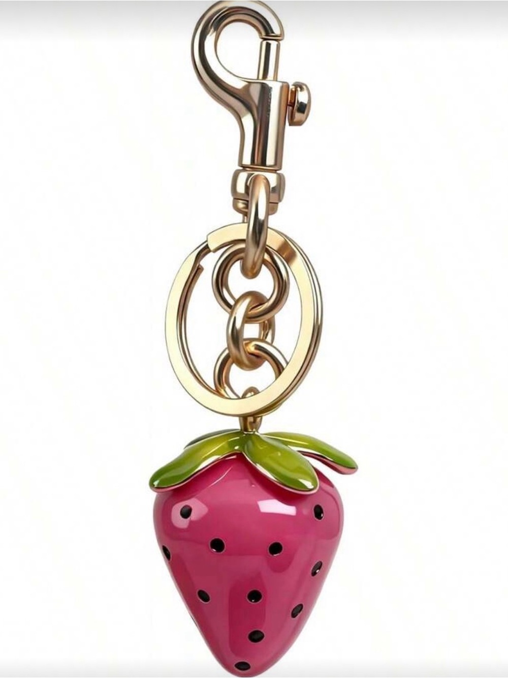 •Berry Chic• Strawberry Bag Charm Keychain Gold Tone |Y2K Aesthetic Purse Charm